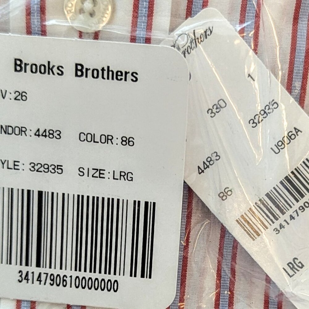 Brooks Brothers NWT L Non-Iron Polo Button Down Stripe Shirt White Red Blue - Picture 3 of 3